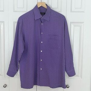 BUGATCHI UOMO
Men's Long Sleeve Button Front Oxford
Shirt Purple Check Size XL